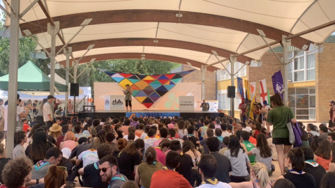 Un moment del debat en la trobada de caps dels Minyons Escoltes i Guies.