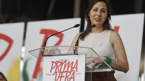 La líder de Unidas Podemos y ministra de Derechos Sociales y Agenda 2030, Ione Belarra durante su participación en la Fiesta de la Primavera de Podemos celebrada en Valencia.