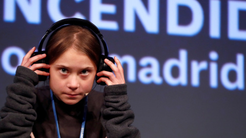 Greta Thunberg en una rueda de prensa en Madrid. REUTERS