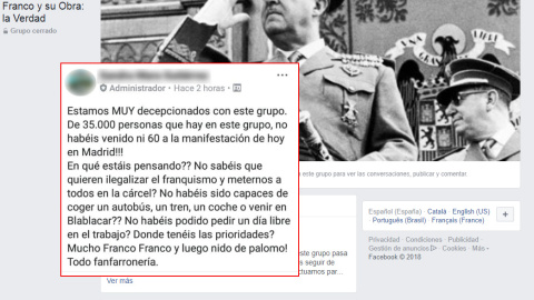 Las impulsoras de la protesta franquista del sábado regañan a sus seguidores en Facebook: 'De 35.000 habéis venido 60'