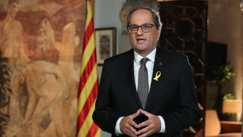 El president de la Generalitat, Quim Torra, durant el seu missatge institucional de la Diada, aquest dilluns 10 de setembre. / Generalitat de Catalunya.