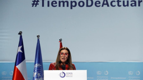 15/12/2019.- La ministra de Medio Ambiente de Chile y presidenta de la COP25, Carolina Schmidt, durante la comparecencia en la Cumbre del Clima de Madrid (COP25) celebrada este domingo en Madrid.La cumbre del clima en Madrid marca un nuevo ciclo de "mayor