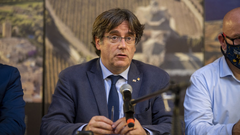 El expresidente de la Generalitat Carles Puigdemont, en una rueda de prensa a 25 de septiembre de 2021, en L’Alguer.