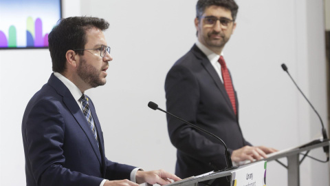 El president del Govern, Pere Aragonès, i el vicepresident, Jordi Puigneró.