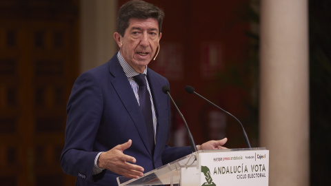 El candidato de Ciudadanos a la presidencia de la Junta de Andalucía, Juan Marín, durante el encuentro informativo “Andalucía Vota”.