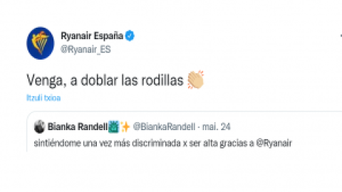 Ryanair la lía en Twitter faltando el respeto a una pasajera