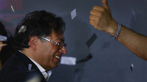 30/05/2022 - El candidato a la presidencia de Colombia Gustavo Petro celebra este domingo los resultados al finalizar la jornada de las presidenciales en Bogotá (Colombia).