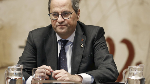 15/01/2020.- El presidente de la Generalitat, Quim Torra, preside la reunión semanal del Govern, celebrada este miércoles a la espera de que se concrete la fecha de la reunión entre el presidente del Gobierno, Pedro Sánchez, y él, a quien la Mesa del