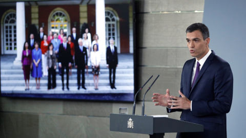 El presidente del Gobierno, Pedro Sánchez, hace balance de su gestión en el Ejecutiv, dos meses después de llegar al Palacio de la Moncloa. EFE/Emilio Naranjo