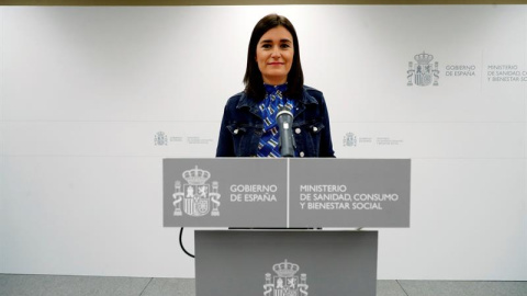 11/09/2018.- La ministra de Sanidad, Carmen Montón, en rueda de prensa ofrecida hoy en la sede del Ministerio en la que ha informado sobre su dimisión tras difundirse presuntas irregularidades en la realización de un máster que cursó en la Universida