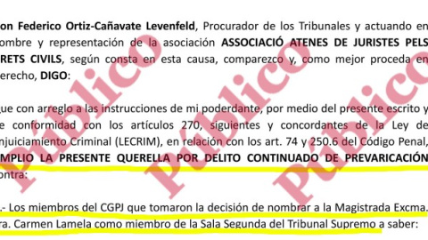 Inici de l'ampliació de la querella de l'Associació Atenes de Juristes contra el Consell General del Poder Judicial.