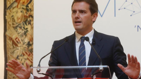 13/9/2018.-El presidente de Ciudadanos, Albert Rivera, durante su intervención en una conferencia con empresarios madrileños organizada por Madrid Foro Empresarial. EFE/Fernando Alvarado