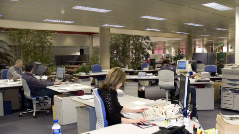 Empleados en una oficina bancaria. E.P.