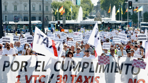 Cabecera de una marcha contra la reforma de la Ley de Transportes, a 1 de junio de 2022, en Madrid