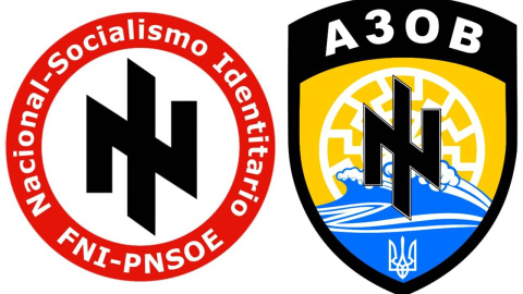 Los emblemas del FNI-PNSOE y el Batallón Azov.