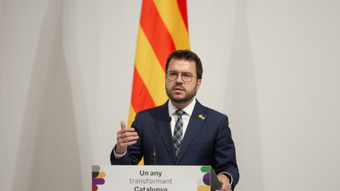 24/05/2022 El president de la Generalitat de Cataluña, Pere Aragonès, durante una rueda de prensa en la Palau de la Generalitat, a 24 de mayo de 2022, en Barcelona, Catalunya (España).