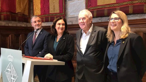 Collboni, Colau, Maragall i Artadi han tancat un acord de pressupostos que implica el suport del PSC i BComú com a Govern municipal i ERC i JxCat. EUROPA PRESS