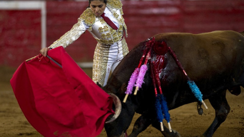 La torera mexicana Lupita López durante una corrida de toros en la Plaza México, el 4 de marzo de 2012 en la Ciudad de México.