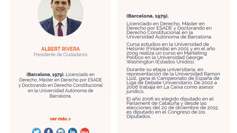 La página web de Ciudadanos sigue diciendo que Rivera es Doctorando en Derecho Constitucional