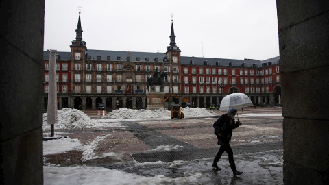 Lluvia en Plaza Mayor de Madrid