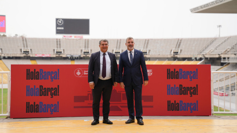 21/06/2022 - Joan Laporta i Jaume Collboni a l'Estadi Olímpic Lluís Companys.