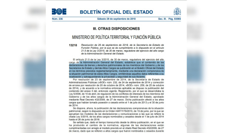 Declaraciones de bienes y derechos patrimoniales de los altos cargos del Gobierno