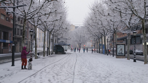 La ciutat de Lleida, emblanquinada per la neu del temporal Filomena.