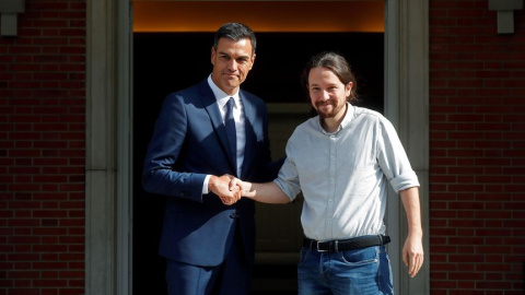 Pedro Sánchez y Pablo Iglesias en la última reunión que celebraron en Moncloa / EFE