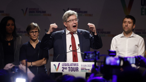 Jean-Luc Mélenchon, tras conocer los primeros resultados de las elecciones legislativas en Francia.