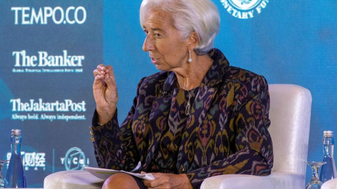 09/10/2018.- La directora gerente del Fondo Monetario Internacional (FMI), Christine Lagarde, participa en un seminario en el ámbito de la reunión anual del FMI y el Banco Mundial en Nusadua, Bali (Indonesia) hoy 9 de octubre de 2018. EFE/Made Nagi