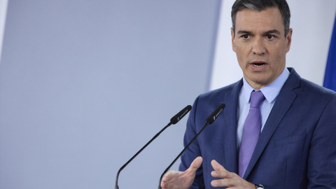 El presidente del Gobierno de España , Pedro Sánchez, comparece tras la reunión del Consejo de Ministros Extraordinario, en el Palacio de la Moncloa, a 22 de junio de 2022, en Madrid