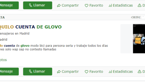 Anuncio en el que un joven alquila una cuenta de Glovo.