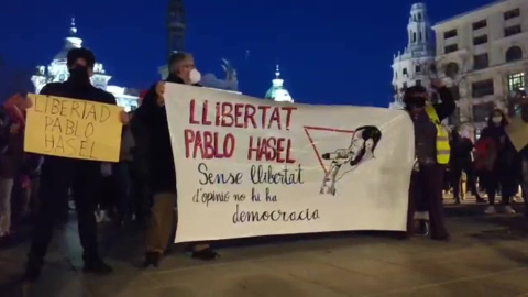 Protesta en Valencia en apoyo a Pablo Hasél