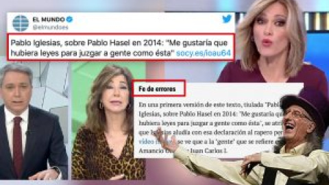 Así han tergiversado 'El Mundo', Vicente Vallés, Ana Rosa Quintana o Susanna Griso una noticia sobre Iglesias y Hasél