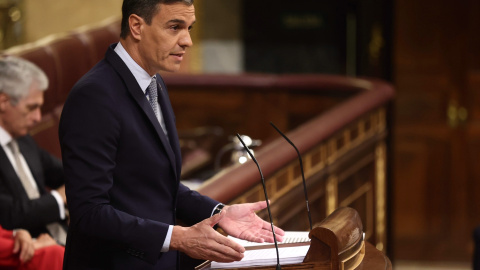 El presidente del Gobierno, Pedro Sánchez, interviene durante la primera jornada de la 26 edición del Debate sobre el Estado de la Nación, en el Congreso de los Diputados, a 12 de julio de 2022, en Madrid