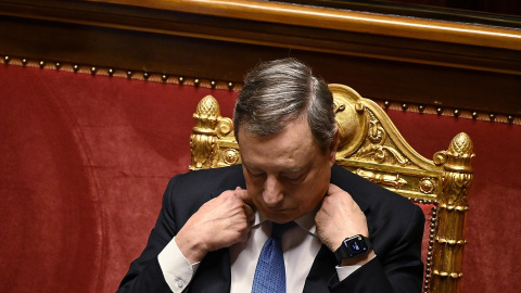 El primer ministro de Italia, Mario Draghi, durante una sesión en el Senado