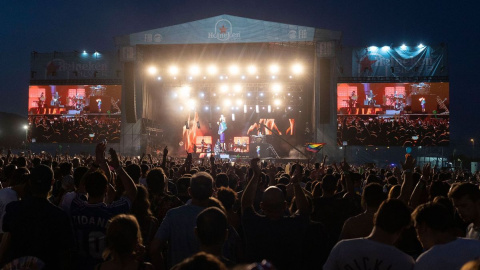 El grupo Love of Lesbian durante su actuación este sábado en la tercera jornada del festival internacional de Benicasim (FIB 2022) que se celebra en la localidad castellonense.