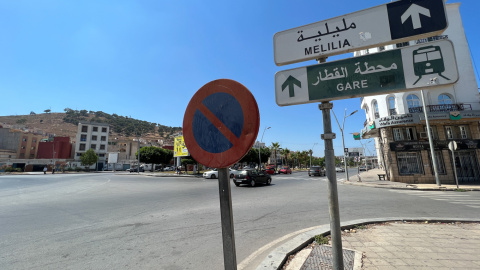 19/07/2022 - Imagen de un cartel de Melilla en la localidad marroquí de Nador, fronteriza con la ciudad española.