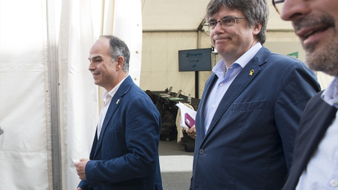 El expresidente de la Generalitat Carles Puigdemont y el exconseller Jordi Turull llegan al Congreso de Junts, a 4 de junio de 2022