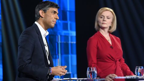 (17/07/2022) Rishi Sunak y Liz Truss durante un debate televisado en ITV, a 17 de julio de 2022.