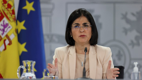 La ministra de Sanidad, Carolina Darias, ofrece una rueda de prensa tras la reunión del Consejo Interterritorial del Sistema Nacional de Salud, esta tarde en Madrid.