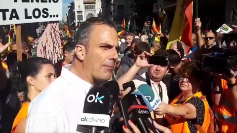 El secretari general de Vox, Javier Ortega Smith, en la manifestació organitzada per Jusapol a Barcelona el passat 29 de setembre. / Vox