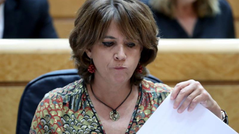 La ministra de Justicia, Dolores Delgado, durante la sesión de control al Gobierno en el Pleno del Senado. EFE/ Zipi