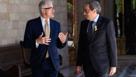 El ministro-presidente de Flandes, Geert Bourgeois, y el presidente de la Generalitat, Quim Torra - (AFP/Lluis Gene)