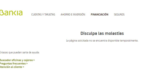 Apariencia de la web de Bankia en lo relativo a sus productos financieros.