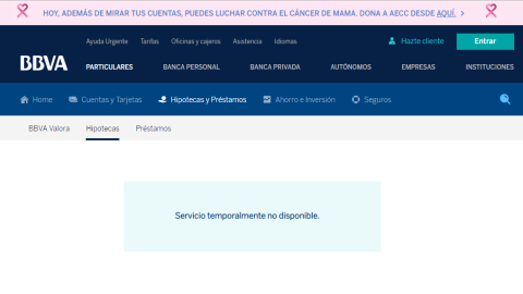 Apariencia de la web de BBVA en su espacio sobre hipotecas