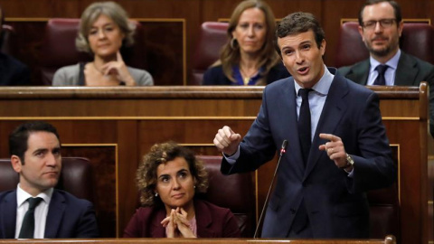 El presidente del Partido Popular Pablo Casado, en sesión de control en el Congreso de los Diputados.- EFE/Juan Carlos Hidalgo