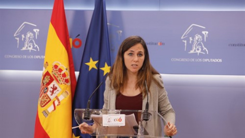 La portavoz adjunta del Grupo Unidos Podemos en el Congreso de los Diputados, Ione Belarra, en rueda de prensa.EUROPA PRESS