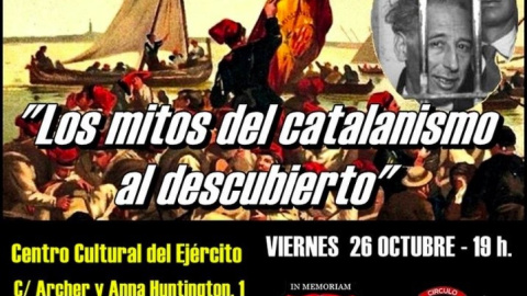 Cartel de la convocatoria a la conferencia anticatalanista de Javier Barraycoa en Centro Cultural de los Ejércitos de Valencia.