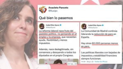 Ayuso vuelve a felicitarse por la bajada del paro y le llueven las respuestas: "Hay que tener cara para adjudicarte el mérito"